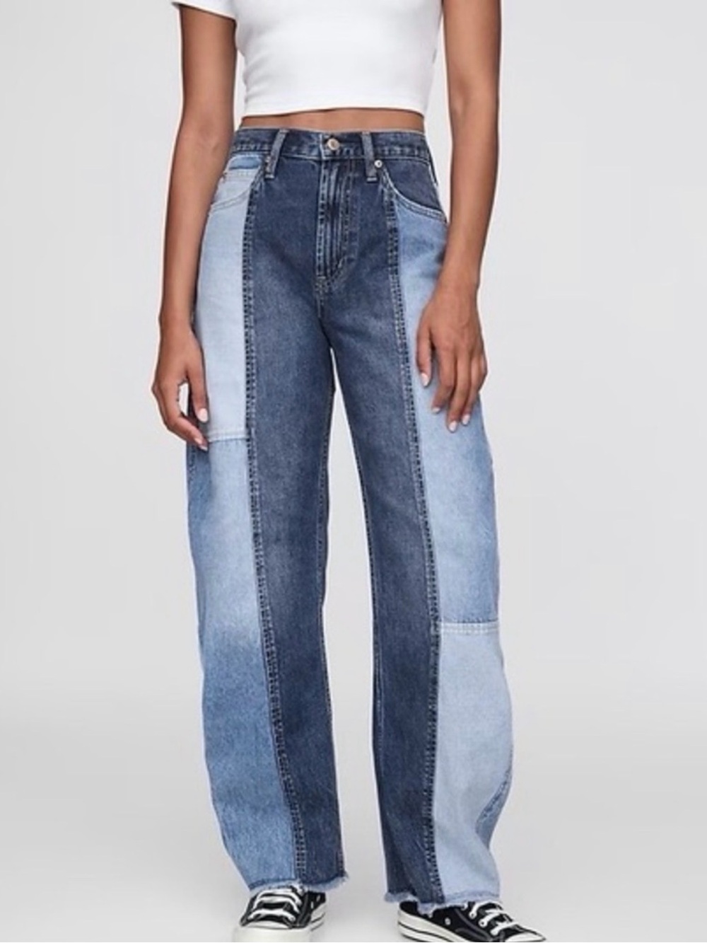 GAP Two-Tone Blue Patchwork Barrel-Leg Jeans